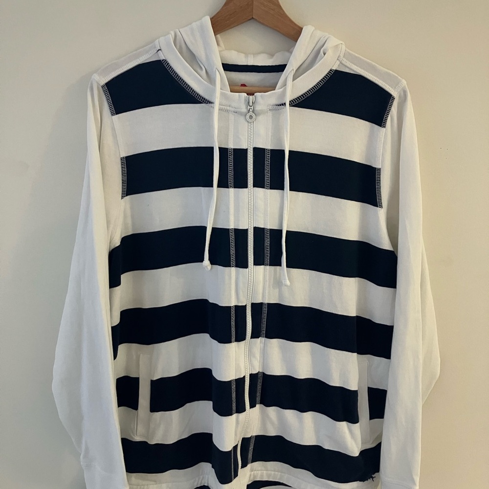 Tommy Bahama Navy and White Striped Zip-Up Sweater